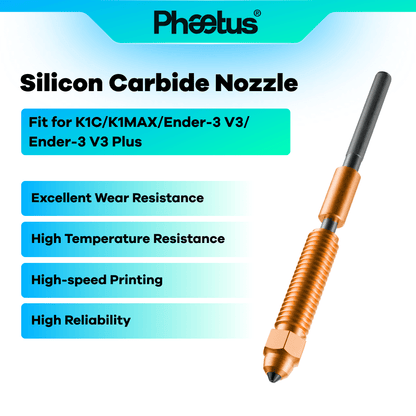 Phaetus Phaetus Silicon Carbide Nozzle for Creality K1C/K1 Max/Ender-3 V3 7X Longer Life Wear-Resistant Nozzle