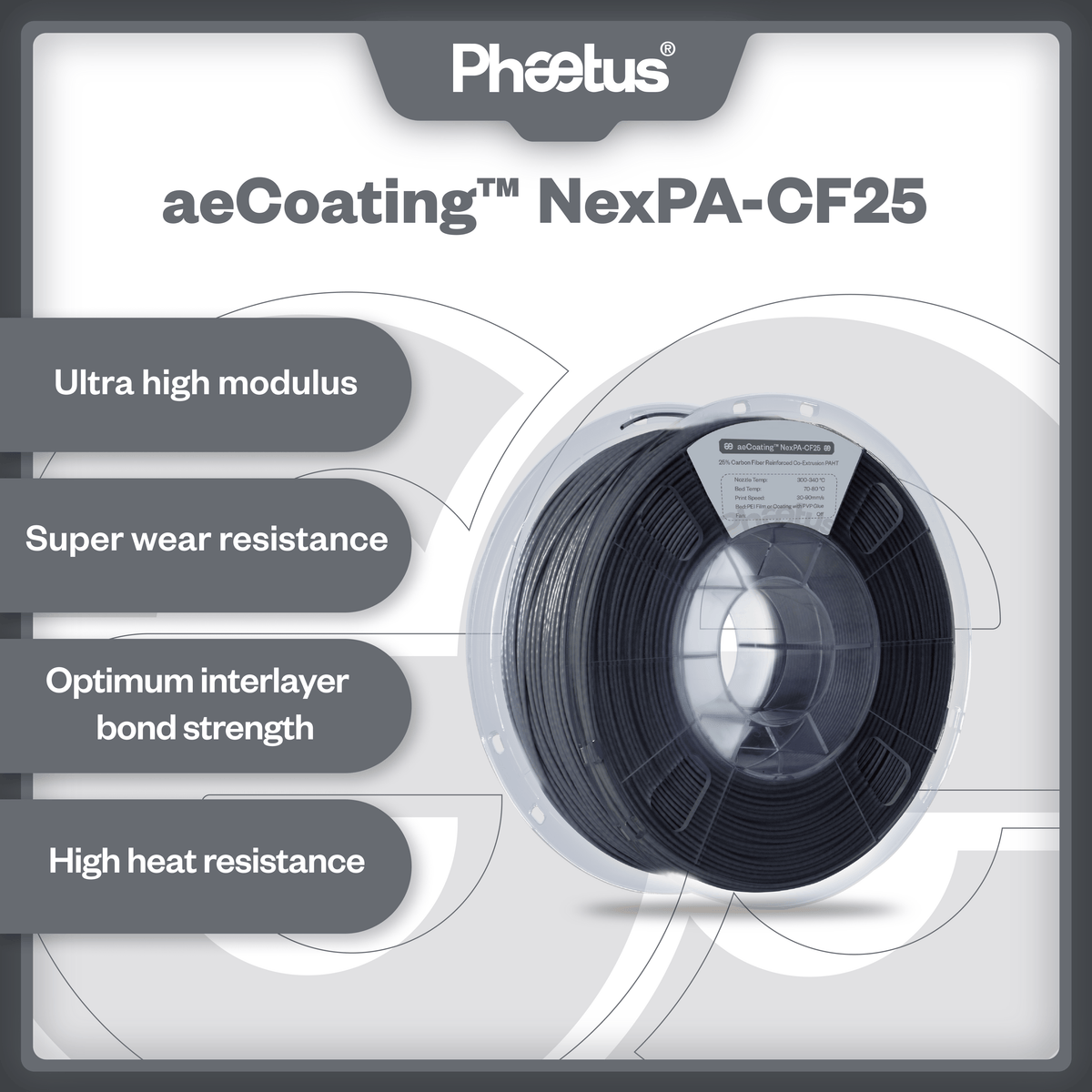 Phaetus Store FILAMENTS black / 1.75mm / 1kg aeCoating™ NexPA-CF25