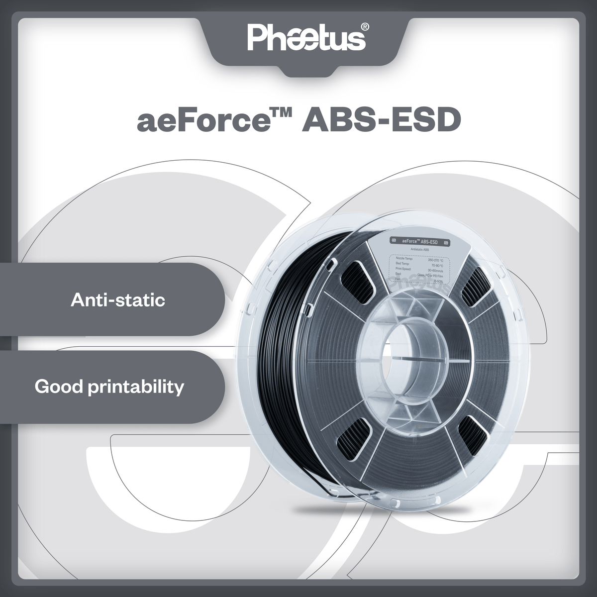 Phaetus Store FILAMENTS black / 1.75mm / 1kg aeForce™ ABS-ESD