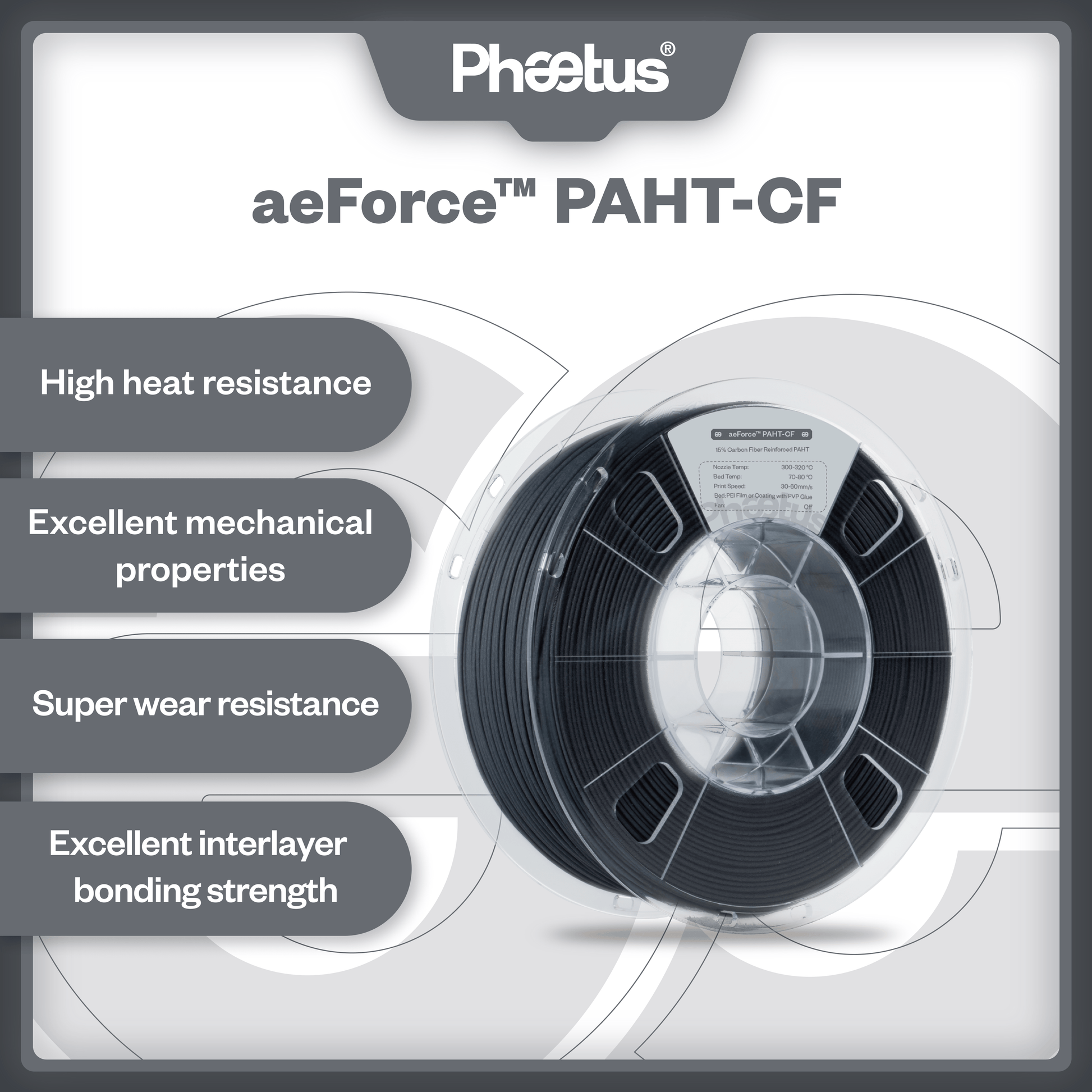 Phaetus Store FILAMENTS black / 1.75mm / 1kg aeForce™ PAHT-CF